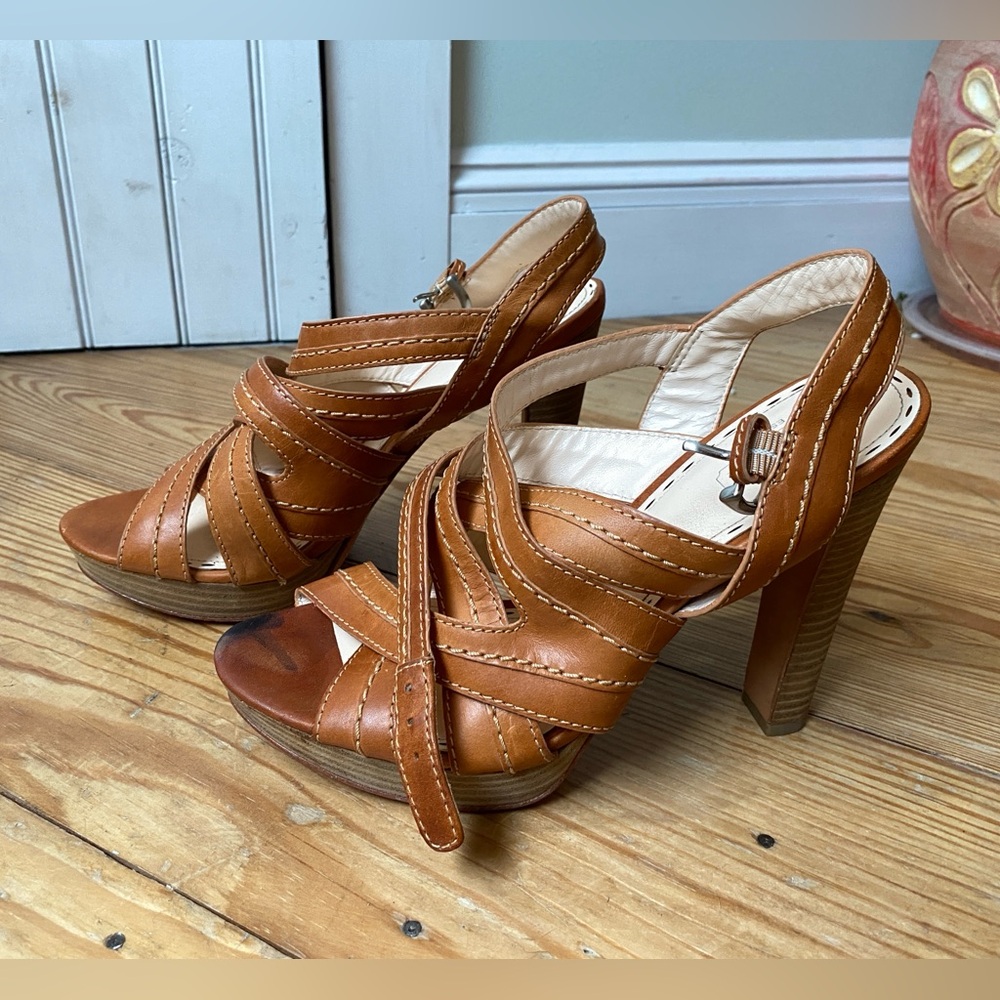 Coach cage strappy gladiator style tan leather heels double ankle strap size 9 - Picture 4 of 11